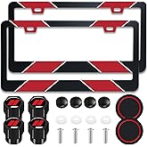 Muamos License Plate Frame Kit, 2 Pack Aluminum License Plate Holder Including Cup Coasters, Screws, Tire Valve Caps Universal Car Frame Unbreakable Rust-Proof License Plate Cover Set Black and Red