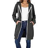 SUBPUHKR Long Hoodies for Women Zip Up Fleece Oversized Long Sleeve Tunic Sweatshirts with Pockets