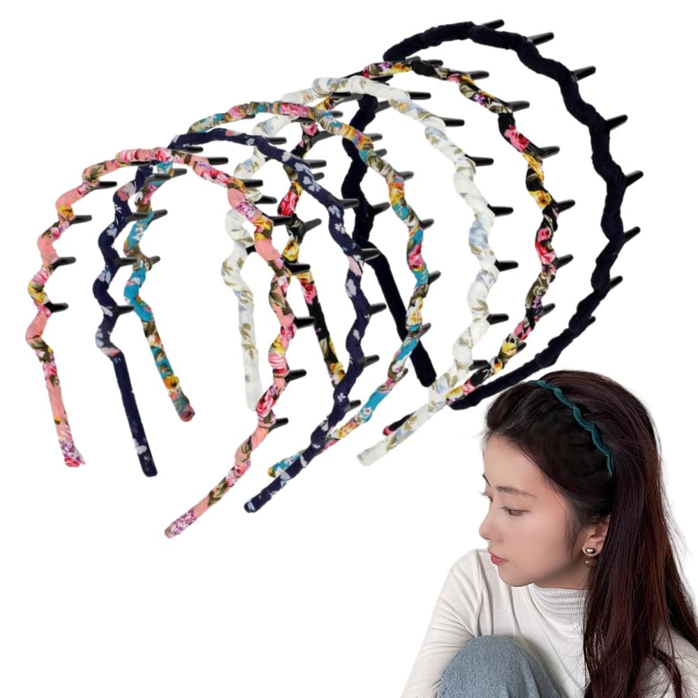Qegtnk 6 Pieces Shark Tooth Wrapped Cloth Hairband Bohemia Style Plastic Teeth Comb Hair Hoop for Women Girls Headband Accessory