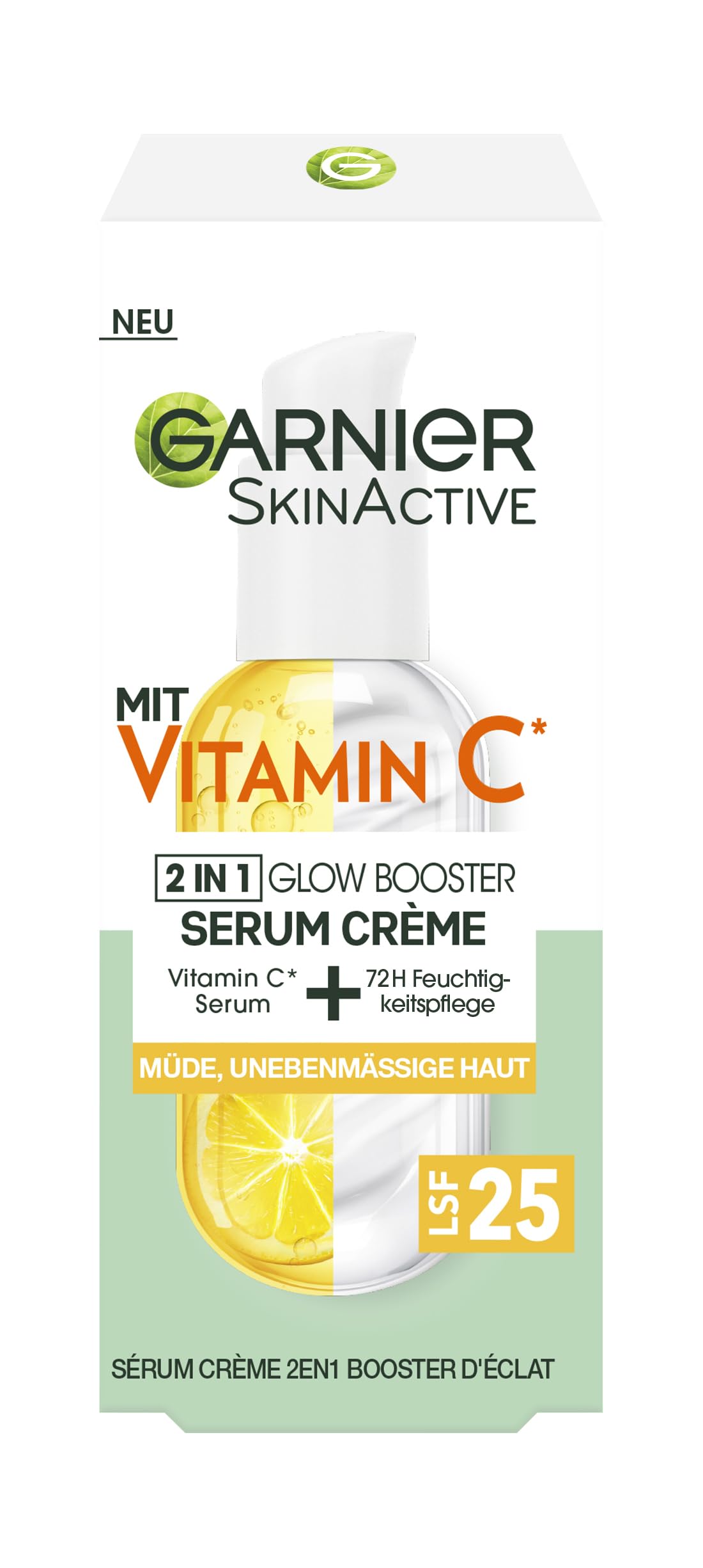 Garnier Serum Cream for Tired Skin and Dark Spots, 2-in-1 Day Cream for More Glow and an Even Complexion, with Vitamin C, Skin Active, 50 ml