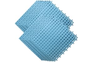 FVSEC 20Pcs Interlocking Soft PVC Floor Tiles, No-Slip Pool Shower Bathroom Kitchen Mat with Drain Hole 11.8'' x 11.8'' Decking Tiles Outdoor and Indoor (20Pcs Blue)