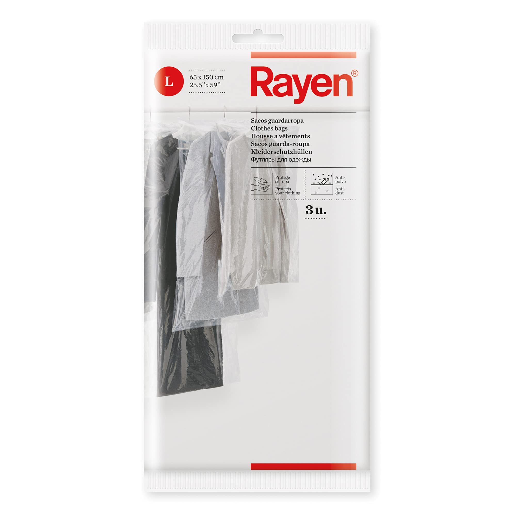 Rayen - Wardrobe clothes cover. Set of 3 transparent bags for storing clothes. Anti-dust clothes protectors. Transparent 6047