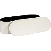 ZOLANOful Storage Ottoman Bench, 43.3 Inches Oval Ottoman with Storage, Teddy Boucle Foot Rest, Large Folding Ottoman Bench for Living Room, Entryway, Bedroom, White