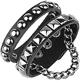 Multicolor Cuff Bling Leather Bracelet, Stud Adjustable for Boys Girls Christmas gift 5 Color Black