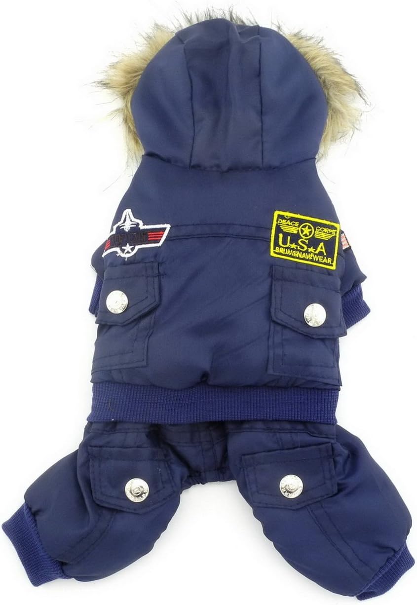 Ranphy Waterproof Dog Snowsuit Jumpsuit Hoodie Winter Coat Pet Fleece Lined Clothes Puppy Cotton Padded Outfit Cold Weather Hooded Airman Jacket Warm Cat Clothes Chihuahua Parka Girls Boys Blue XS - Image 4