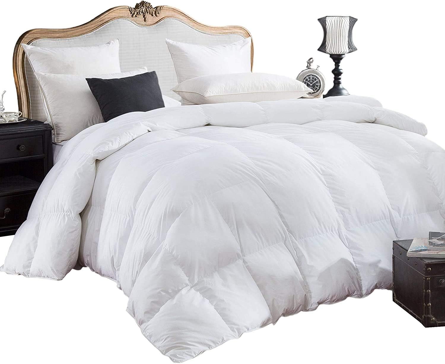 Egyptian Bedding 600-Thread-Count Egyptian Cotton Siberian Goose Down Comforter, 750 Fill Power, Baffle Box Design - Solid White (Queen Size): Home & Kitchen