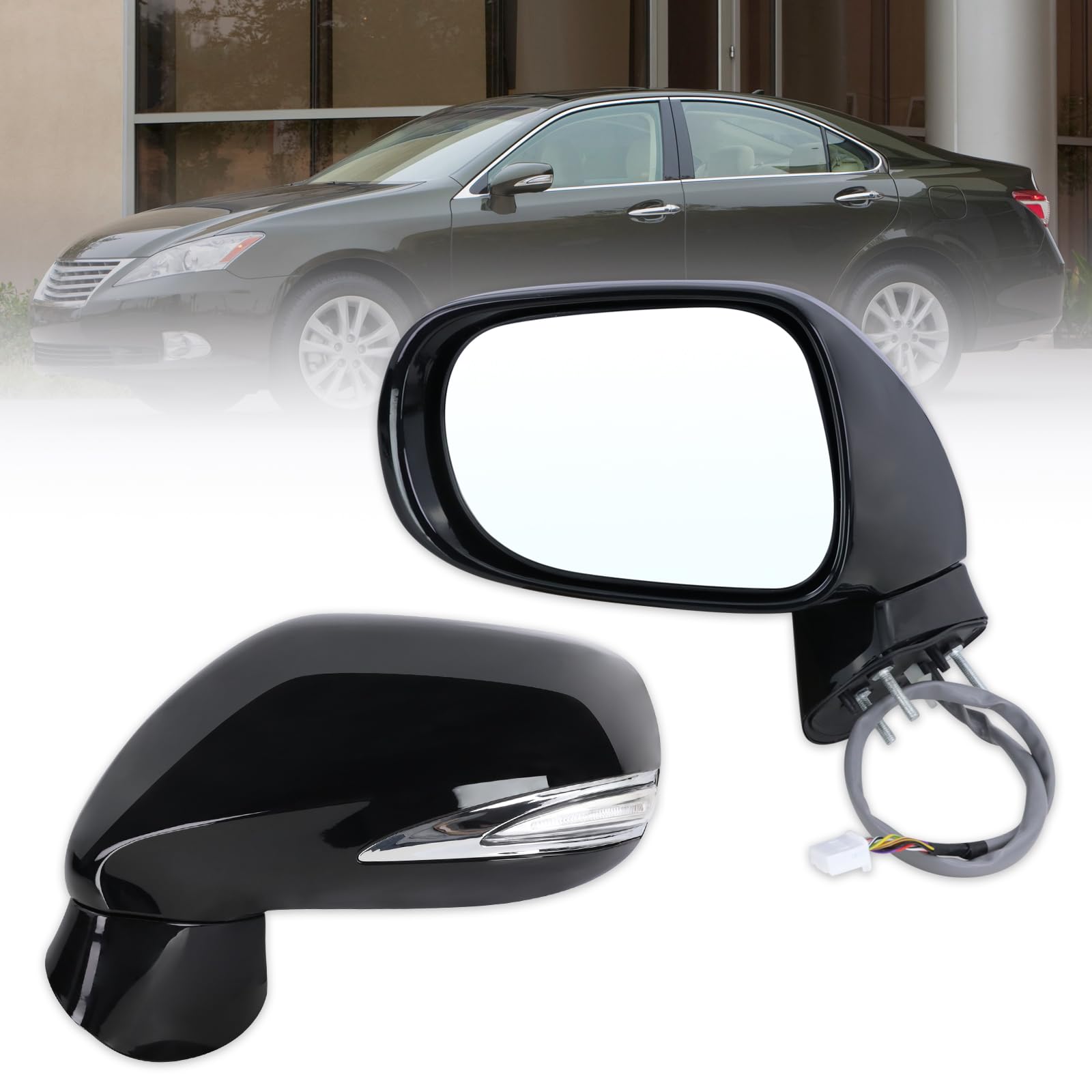 Photo 1 of Lqito Left Driver Side Mirror Compatible With 2010 2011 2012 Lexus ES350 With Manual Folding Power Glass Heated Turn Signal Puddle Light Mirror Memory Black Replace#87940-33841-C0(11Pins)