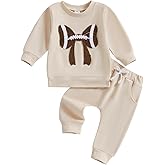 Karuedoo Toddler Baby Girl Football Clothes Football Bow Embroidery Long Sleeve Sweatshirt Top Pants Set 2Pcs Fall Outfits