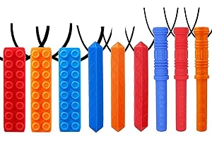 Sensory Chew Necklace by GNAWRISHING 9-Pack(3-Pack Blocks 3-Pack Cylinder and 3-Pack Rhombus Blocks) - Perfect for Autistic, ADHD, SPD, Occral Motor Boys and Girls (Tough, Long-Lasting)