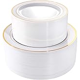 I00000 102 Pieces Gold Plastic Plates, Disposable Party Plates White Gold Rim, 51 Disposable Gold Dinner Plates 10.25 Inch and 51 Disposable Dessert Appetizer Elegant Fancy Wedding Plates 7.5 Inch