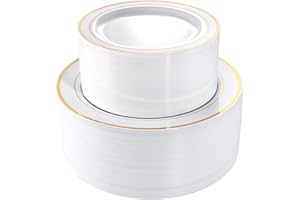 I00000 102 Pieces Gold Plastic Plates, Disposable Party Plates White Gold Rim, 51 Disposable Gold Dinner Plates 10.25 Inch and 51 Disposable Dessert Appetizer Elegant Fancy Wedding Plates 7.5 Inch