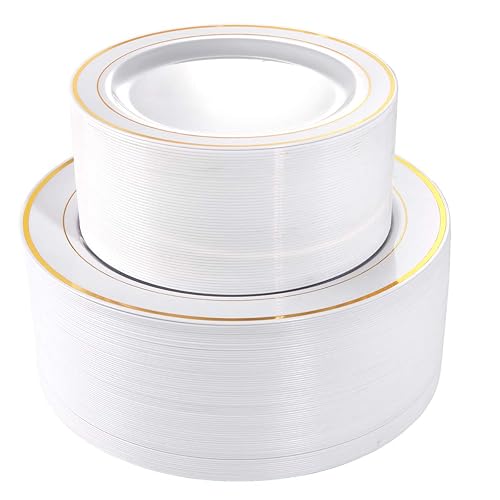 I00000 102 Pieces Gold Plastic Plates, Disposable Party Plates