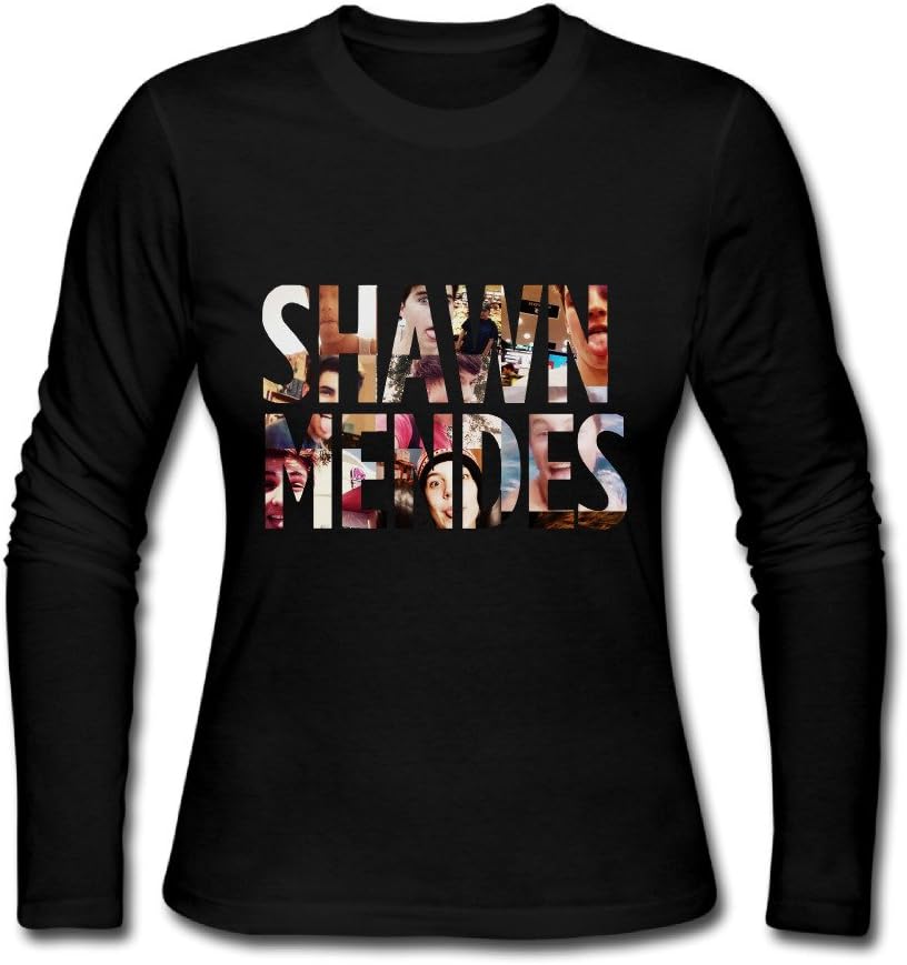 IYI 2016 Women's Shawn Mendes Tumblr Collage Logo Fashion Long Sleeve T Shirt Black