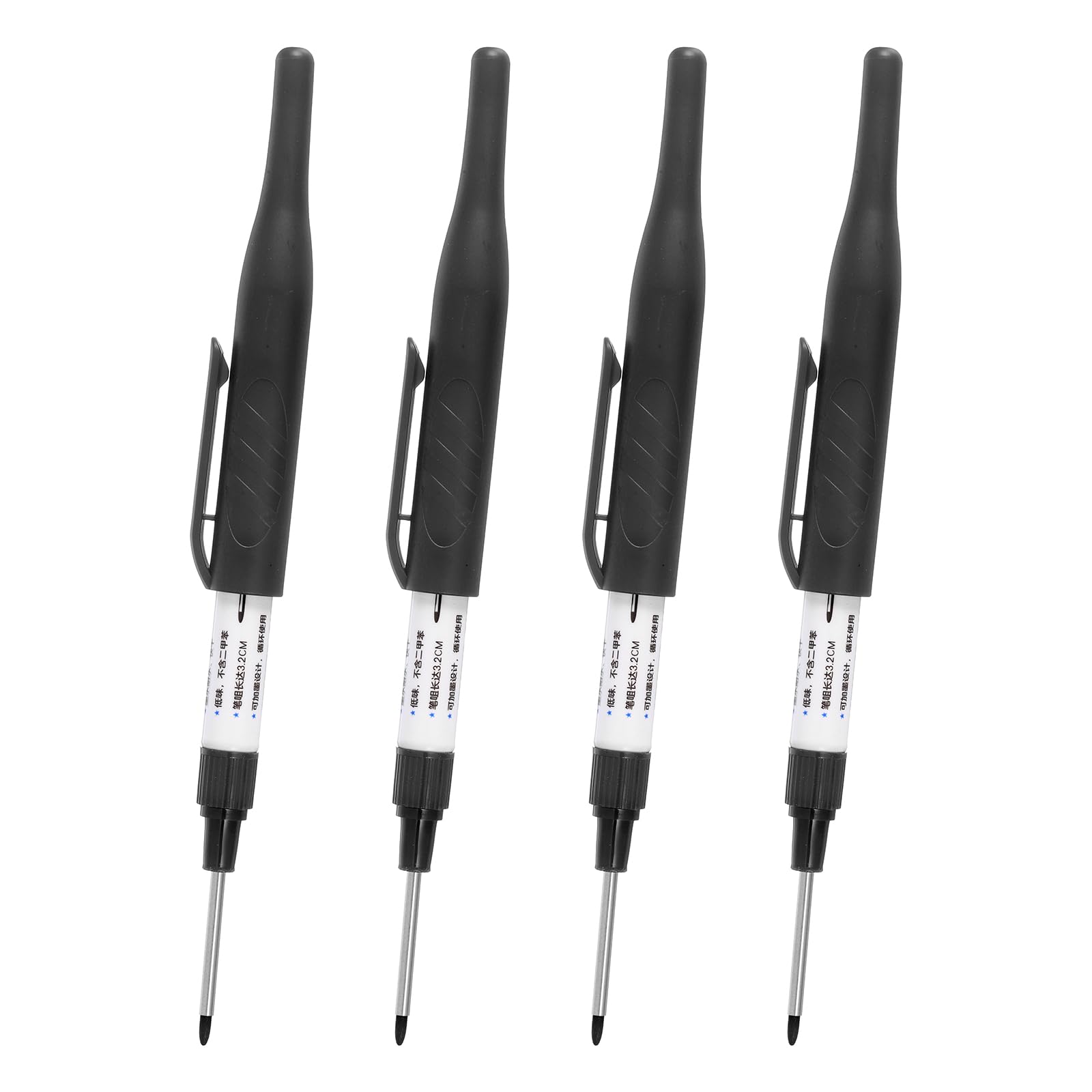 PATIKIL Deep Hole Marker Pens, 4Pcs refillable refillable Ink Waterproof Deep Reach Markers 32mm/1.26 Inch Long Nose Marker Scriber Pen for Woodworking Builders, Black