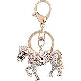 QDDollars Gold Horse Keychain for Women, Ladies' Running Horse Keychain with Rhinestone Design, Cute Summer Key Ring, Punk Animal Keyring Accessory