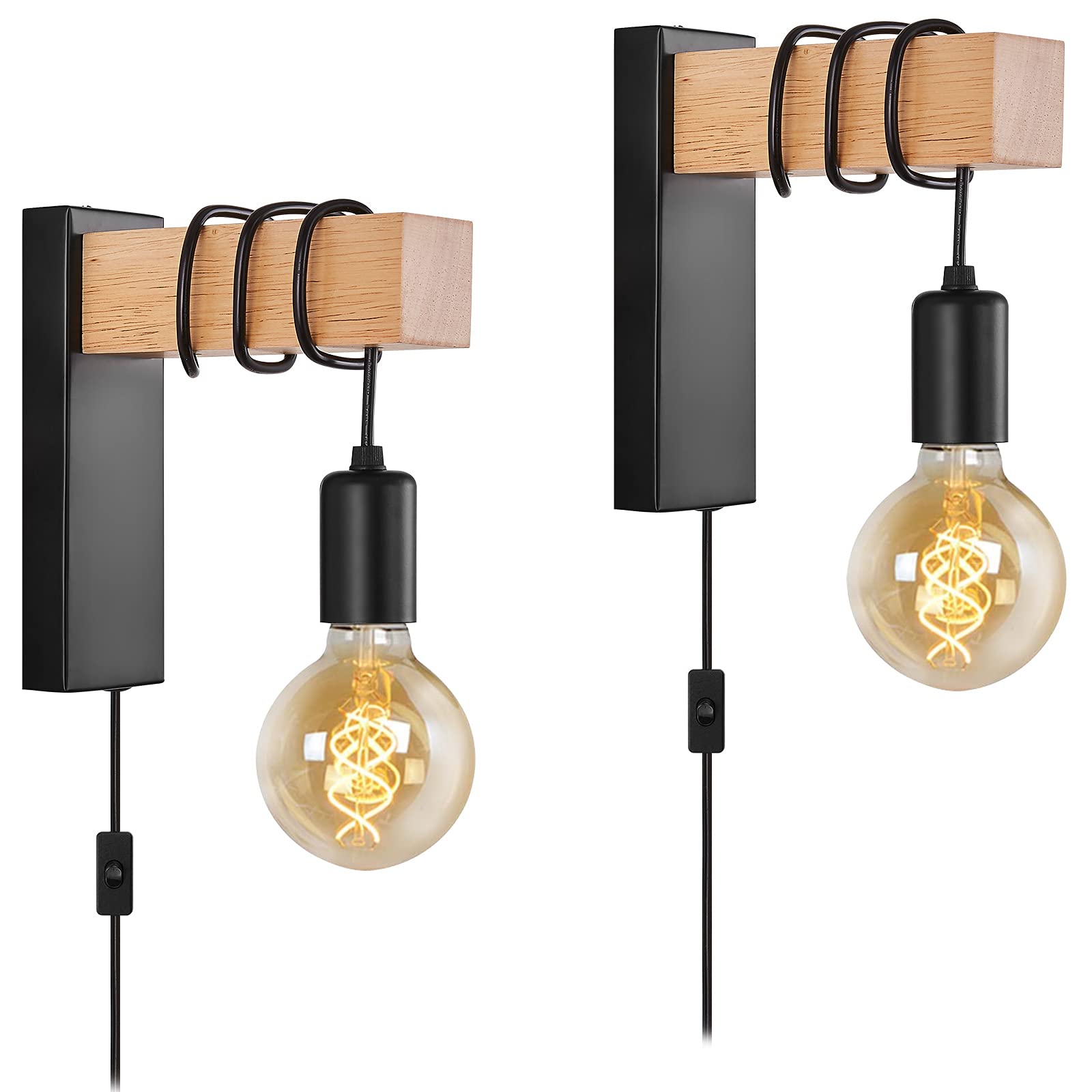 Photo 1 of Black Plug in Wall Sconces Set of 2, Wall Lamp for Bedroom Bedside Farmhouse Reading Sconces Industrial Wall Mounted Lighting Fixture for Living Room(No Bulb)