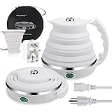 Travel Electric Kettle, ShineMe Food Grade Silicone Foldable Portable Water Kettle with Cup and Universal Adaptor, Dual Volta