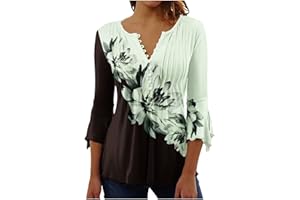 DOUBLELIFT Womens Tops 3/4 Length Sleeves Tunic Vintage Graphic Tees Boho Blouses for Women Casual Floral Print Womens Shirts