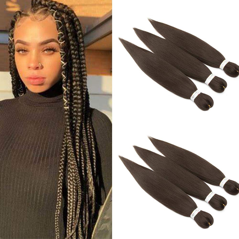 6 Packs Pre-stretched Braiding Hair Extension 20 Inch Ombre Professional Crochet Braiding Hair Hot Water Setting, Medium Brown