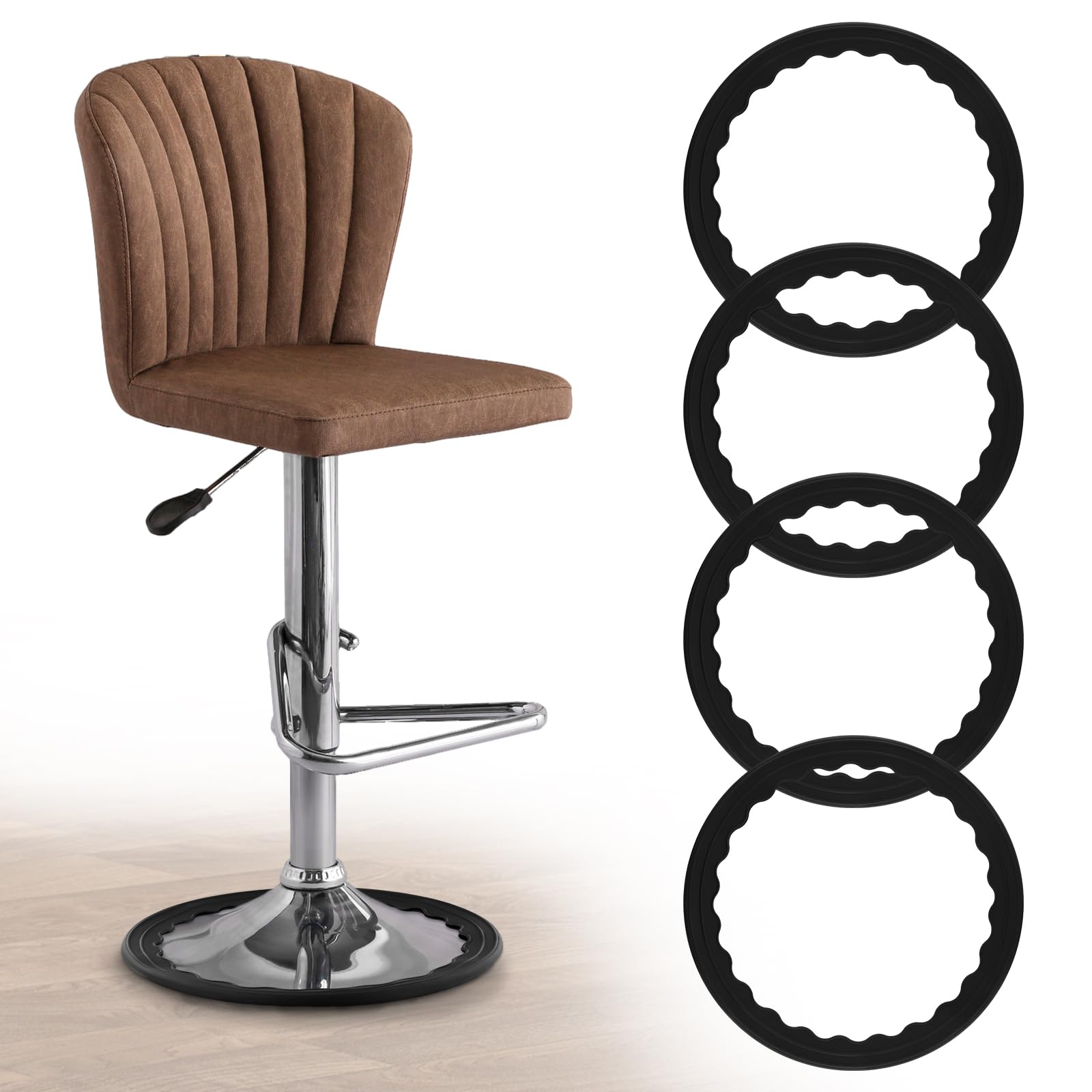 Luqixcey 4pcs Bar Stool Leg Protectors Ring, Anti-Slip Silicone Chair Leg Floor Protector, No Scratches No Noise, Bar Stool Silicone Cover, Pads Bottom Protect Wooden Floor Fits 16.5"" to 18.5"" Base