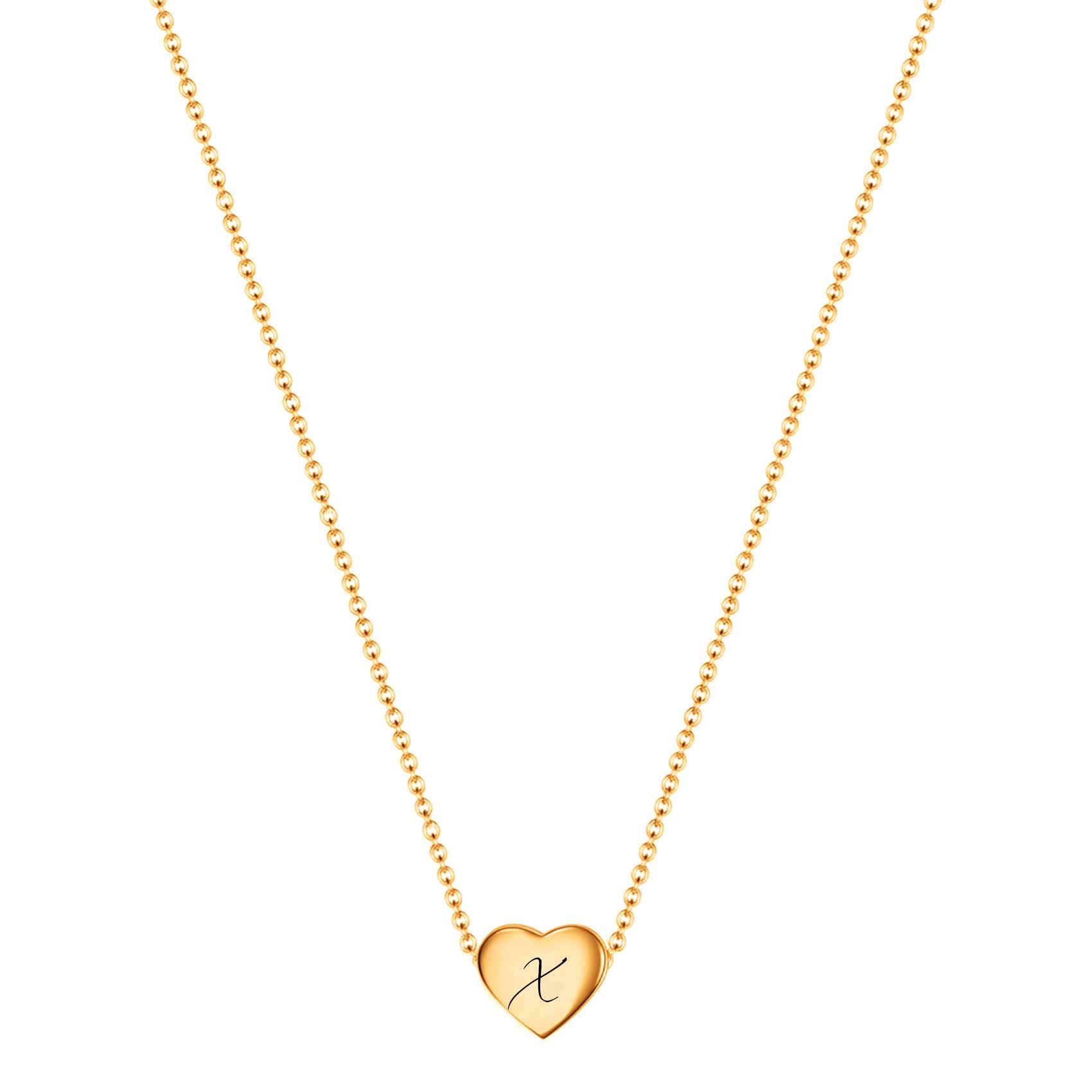 VQYSKO Necklace Ladies Heart Letter Chain-Stainless Steel Name Chains, Exquisitely Small(For Women/Girls/Mom) Birthday Gift, Valentine's Day present (Golden-X)