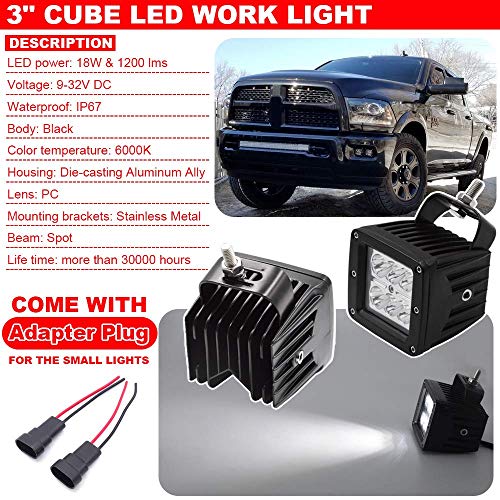 4x 3 Inch 18W Dually LED Fog Light Pods with Quick-Detach Wiring Plug and Fog Lamp Location Mounting Bracket Fits for Dodge 2010-2019 Ram 2500 3500, 2009-2012 Ram 1500 - Thumbnail 2