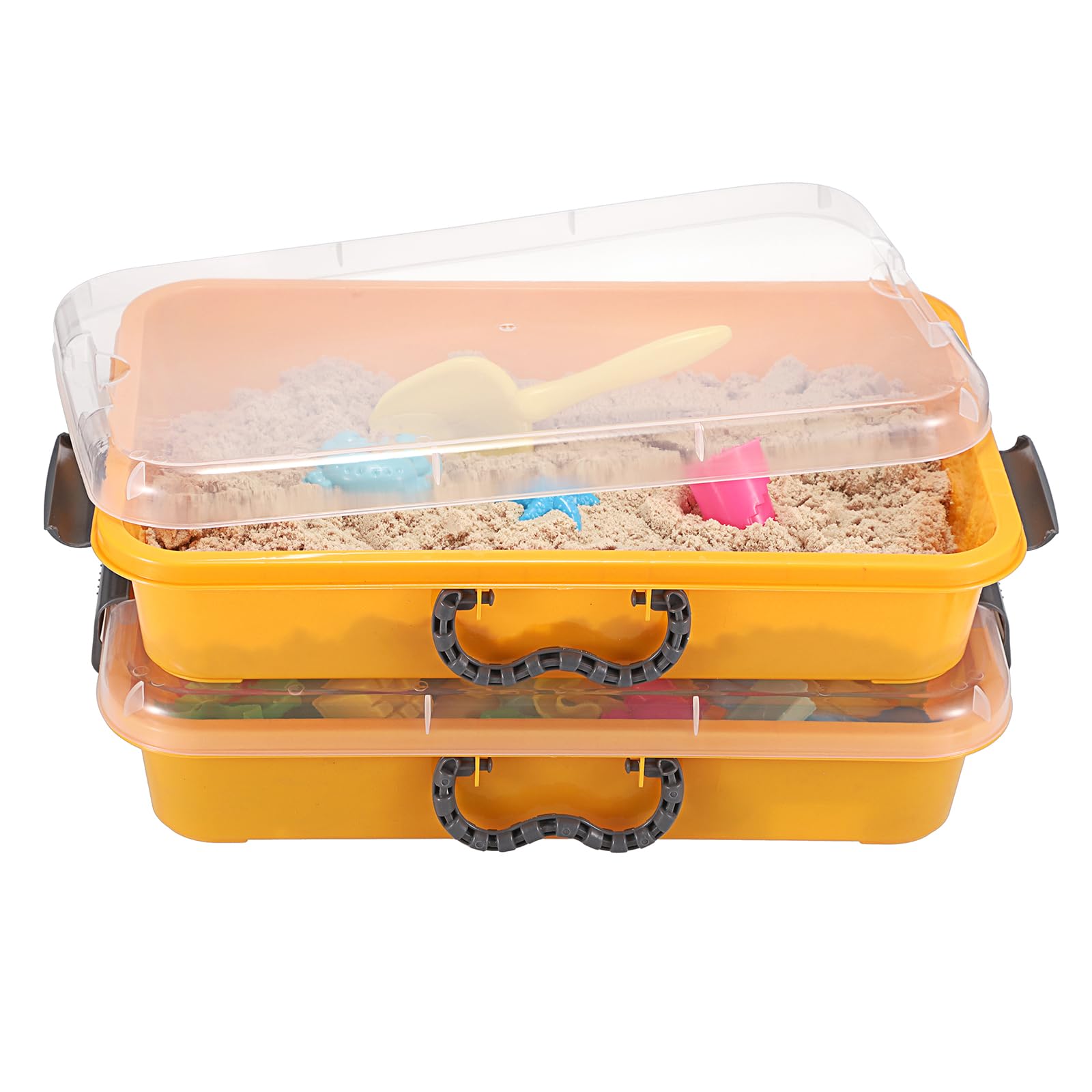 OGANAZI 2 Pack Portable Sand Trays with Lid&Handles Plastic sandboxes Sensory Bins Play Tray for Indoor Outdoor Sensory Activities, 38 * 25 * 8cm, Orange