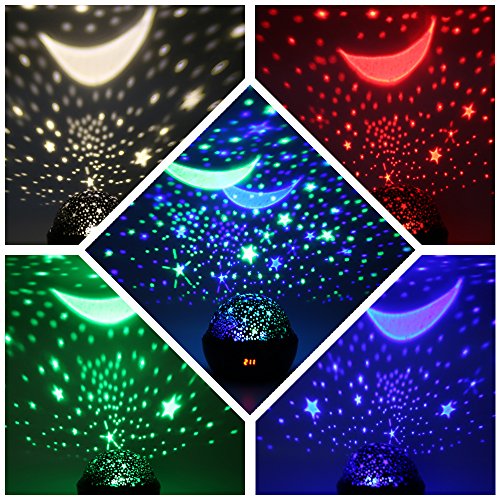 Star Sky Night Light, 360-Degree Rotating Star Projector, LBell Newest 8 Light Colors Romantic Room Cosmos Lamp with LED Timer Auto-Shut Desk Lamp for Kids Baby Bedroom, Christmas Gift(Black)