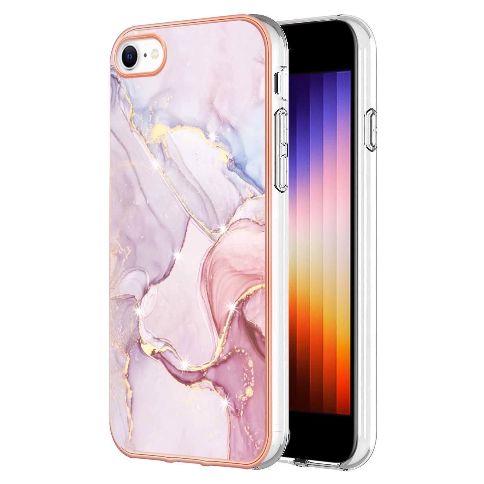 Dfjhure For iPhone SE 2022 Case iPhone SE 2020 Case iPhone 8/7 Case Glitter Phone Case Marble Design Case Thin Slim Soft TPU Silicone Shockproof Bumper Protective Rubber Phone Cover Case - Rose gold