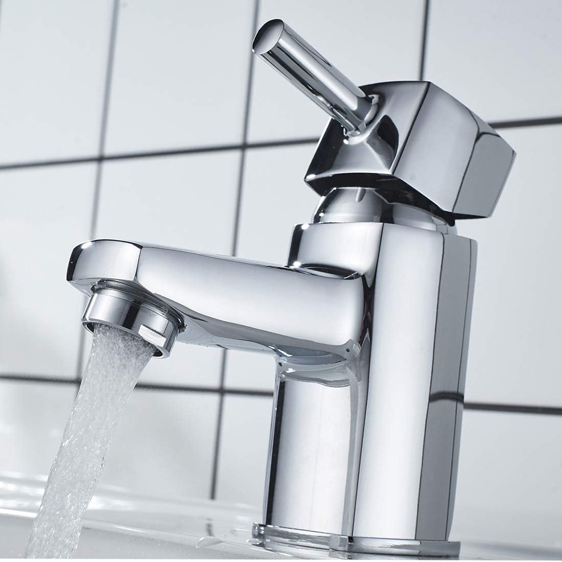 NewEast Basin Taps with pop up Waste,Mono Square Single Lever Chrome Bathroom Sink Mixer Tap for Washroom&Cloakroom - Image 4