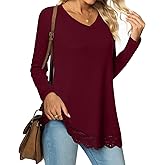 Netsmile Women's Tops Fall Long Sleeve Tunics Loose Dressy Casual Shirts Lace Hem Sweatshirt for Leggings