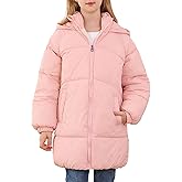 UNIFACO Girls Winter Coats Hooded Puffer Jackets Medium Length Down-like Cotton Coats Snow Outwear 5-12Y