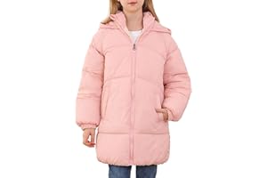 UNIFACO Girls Winter Coats Hooded Puffer Jackets Medium Length Down-like Cotton Coats Snow Outwear 5-12Y