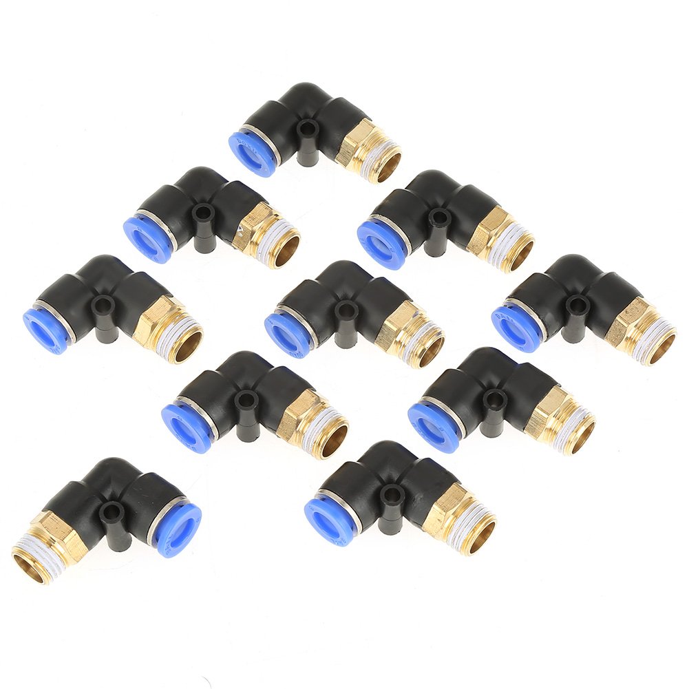 10pcs Pneumatic Elbow Quick Connector Air Fittings Adapter Push In to Connect Tube Fitting 8mm Diameter Thread G1/4 Set