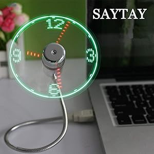 SAYTAY USB LED Clock Fan, Mobile USB Fan Portable Cooling Mini USB Quiet Gooseneck Fan for Office, Home & Travel (Clock)