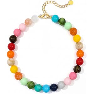 ZHDHDQ Multicolor Chunky Beaded Necklace, Statement Colorful Round Ball Beads Choker Necklace with Gold-Tone Adjustable Chain
