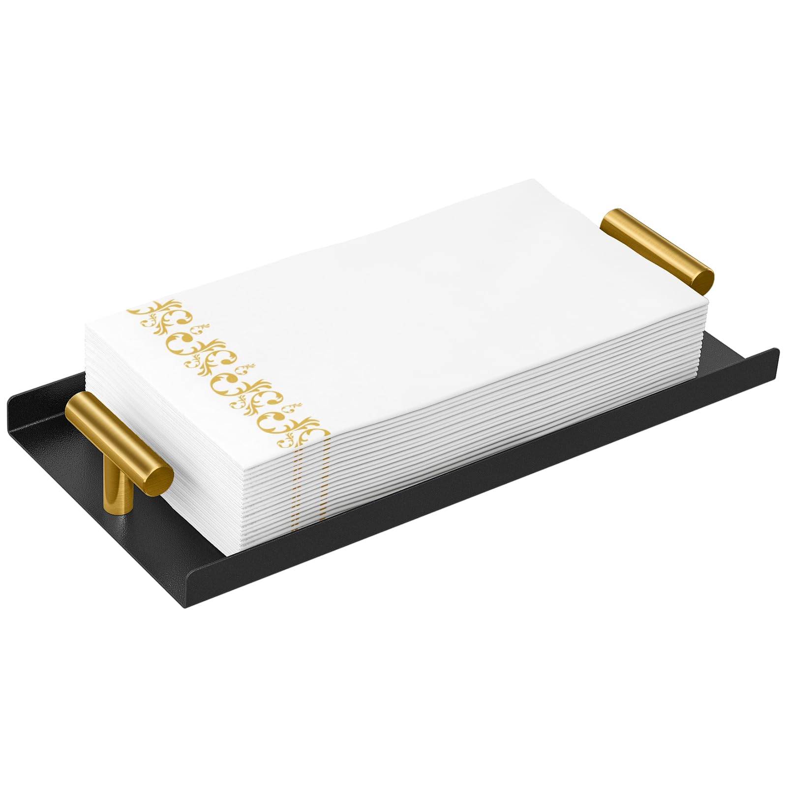Photo 1 of STWWO Napkin Holder for Bathroom, Guest Towel Holder Tray for Bathroom, Black Guest Napkin Holders with Golden T-Handle, Disposable Hand Towel Tray for Guest Room, Table, Kitchen