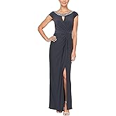 Alex Evenings Womens Long Cap Sleeve Dress with Cutout (Petite and Regular Sizes)