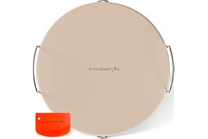 KitchenStar Pizza Stone for Oven and Grill 16 inch, Round - Cordierite Baking Stone Set with Stainless Steel Rack and Plastic