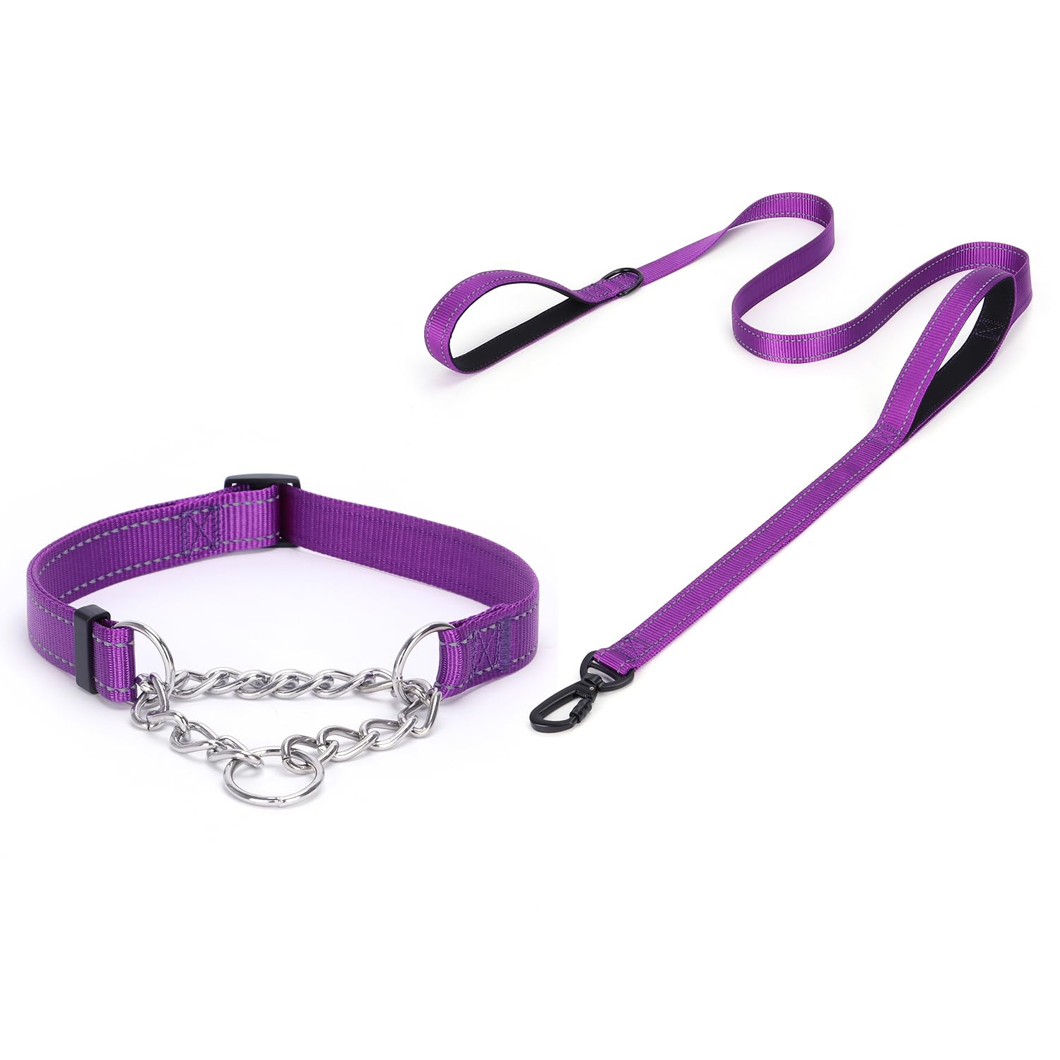 haoyueer Martingale Dog Collar, Stainless Steel Chain, Martingale Collar with Reflective, Adjustable for Medium Large Dogs (Purple Set, M)