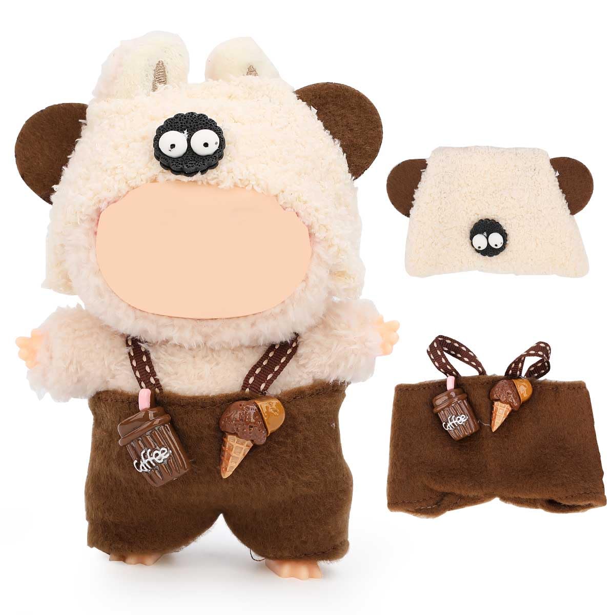 XMBYGY Doll Clothes for Labubu(NO Doll), for 17/15cm Plush Dolls, Clothing Suit Toy Figurine Outfit Set Dress Up with Kawaii Style Accessories, Multicolour Overall and Cute Hat or Headwear (LB81)