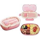 SAYAPE Bento Box Kids Lunch Box with Spoon & Fork - 28oz, 3 Compartment Sandwich Containers Travel Snack Boxes, Microwave/Dishwasher/Freezer Safe, BPA Free Meal Prep Food Storage Containers - Pink