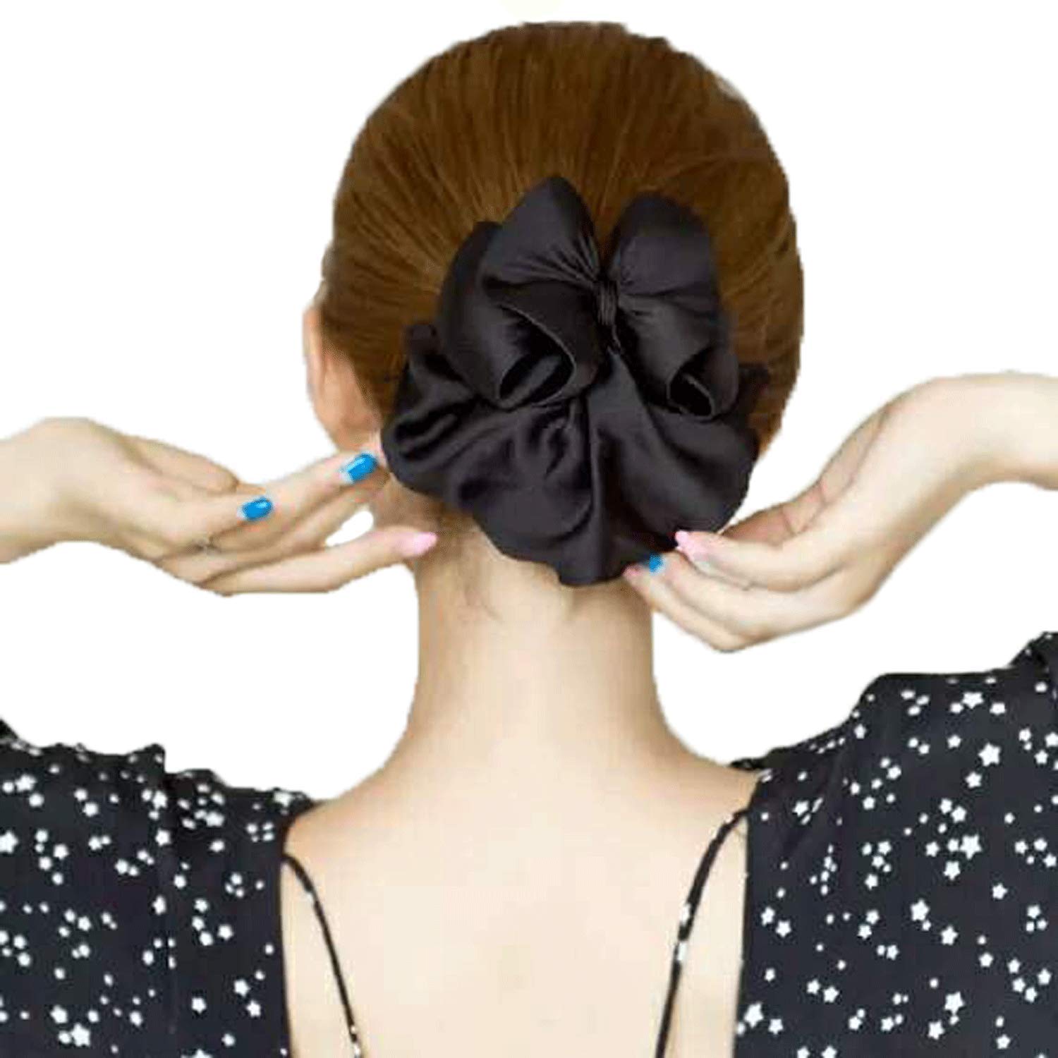 Women Hair Clip, Professional Hair Bun Cover, Barrettes Net Snood Hairnet 3D Bow Bow-knot Decor Hair Clip Hairnet，Black
