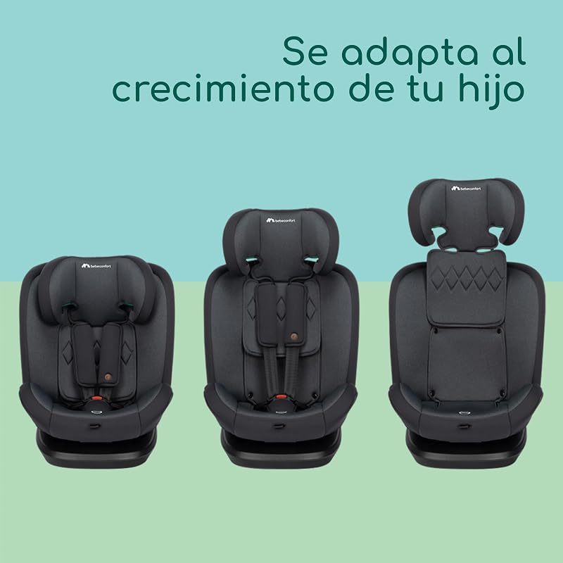 Ever Fix i-Size Silla de coche isofix grupo 123 reclinable 4 posiciones, protectores laterales, para niños de 15 meses a 12 años, Tinted Black