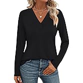 TICTICMISS Womens V Neck Long Sleeve Shirts Dressy Casual Fall Tops Trendy Loose Tunic Tops Blouse