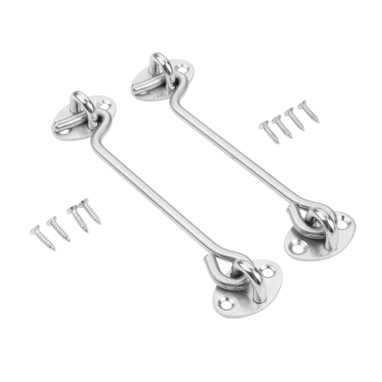 DRELD 6-Inch Cabin Hook Eye Latch Kit, 2-Pack 201 Steel Door Hook Latch with 8 Mounting Screws Door Catch Hardware for Yard Gate, Fence, Garage, Barn, Shed, Window, Closet (6")