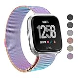 SWEES Metal Bands Compatible Fitbit Versa Smart Watch, Milanese Loop Stainless Steel Metal Replacement Accessories Small Large Women Men, Black, Champagne, Colorful, Rose Gold, Silver, Grey