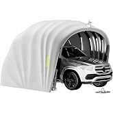Upgraded Retractable Foldable Carport, 19.35 x 8.8 ft Stainless Steel Portable Car Garage, All-Weather Collapsible Car Shelter with Ground Lock, Heavy Duty Car Canopy Tent for SUV, Grey