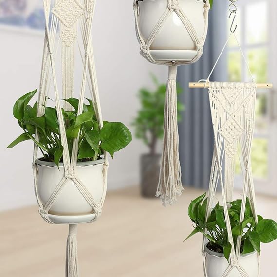 Macrame Plant Hangers Set Bigzzia 4 Pack Handmade Cotton Rope