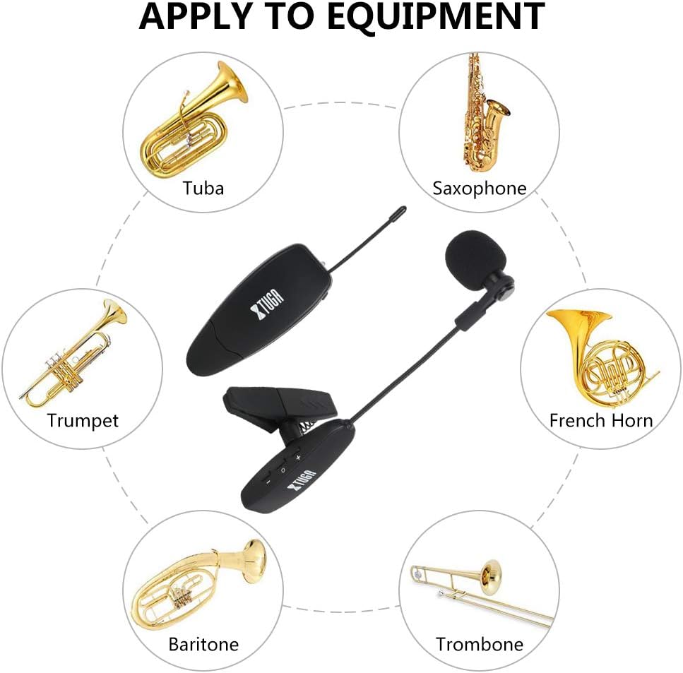 XTUGA UHF Wireless Instrument Condenser Microphone Clip Mic Gooseneck 130ft Stable Wireless Transmission 1/8＆1/4'' Port Great for Horns,Trumpets,Clarinets,Saxophones Cameras (KX621 Clip): Home Audio & Theater